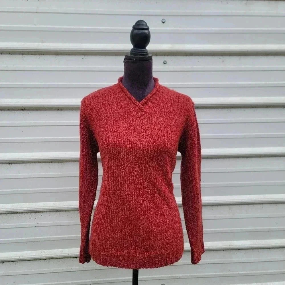 Emily Rose VTG Women's Burgundy Red Knit Acrylic V-Neck Sweater Sz S